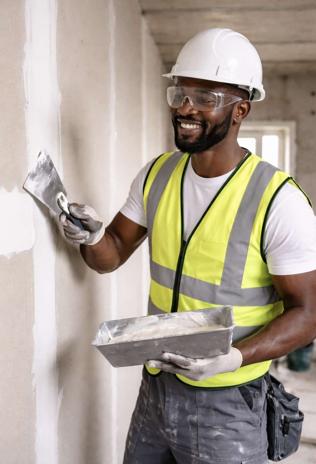 Contractor smoothing ceiling